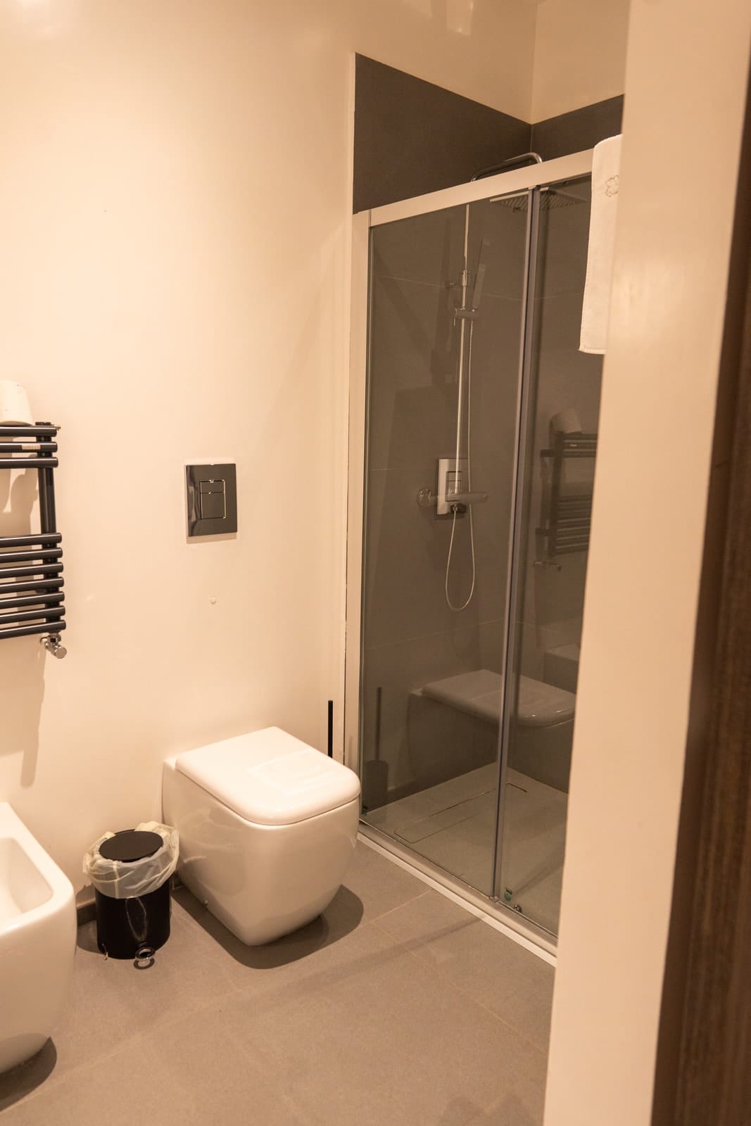 The bathroom in Hestia, with the glass shower